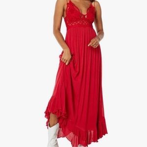 NWT Free People Adella Maxi Slip Dress Bright Red XS